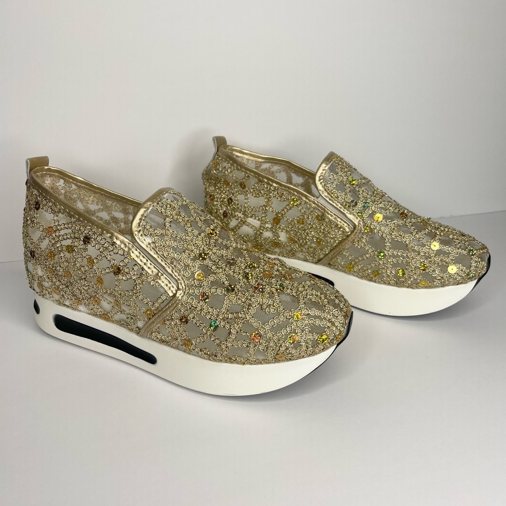 Gold Sequins Slip-On Shoes